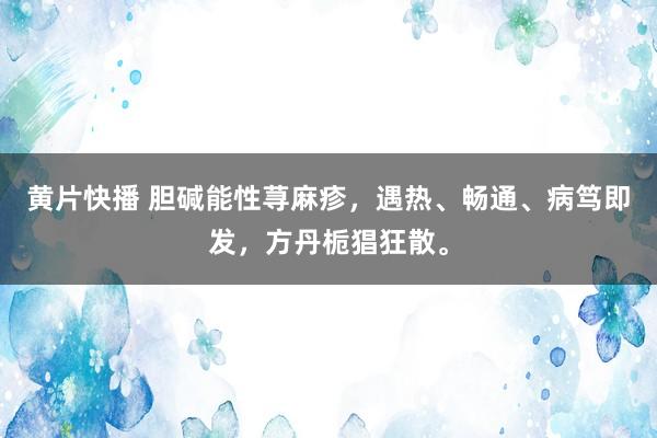 黄片快播 胆碱能性荨麻疹，遇热、畅通、病笃即发，方丹栀猖狂散。